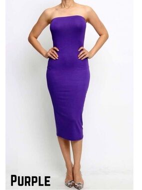 Strapless Purple Bodycon Midi Dress